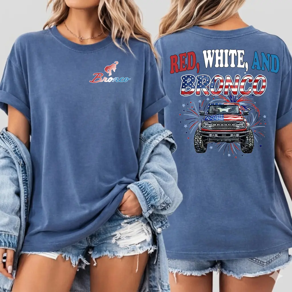Red White And Bronco Comfort Color 1776-2026 Independence Day Tee, Bronco Shirt, America 250th Anniversary Shirt 1776 - 2026, Vintage USA Flag July 4th Tee