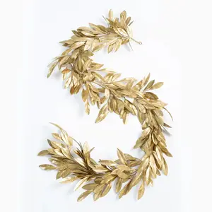 Antiqued Gold Bay Leaf Christmas Holiday Front Door Garland Table Runner