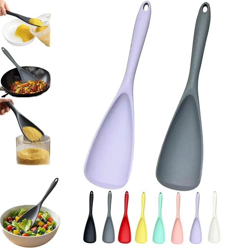 Food Grade Silicone Spoons Set 2-Pack - BPA-Free, 1-Piece Nonstick Utensils, Multi-Use Cooking Tools for Non-Stick Cookware, Kitchen Cooking Accessories (Scooping, Scraping)