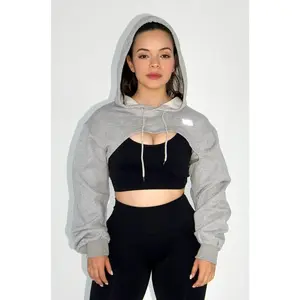 Josie Cropped Hoodie Shrug Top - Heather Gray