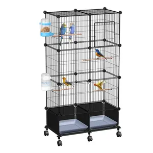 46in Bird Cage Spacious Indoor Pet Bird House with 4 Wooden Perches 2 Slide-Out Tray2 Water Bottle&Feeder Lockable Wheels for Parrot Parakeets Cockatiel Lovebird Small Mid-Sized Birds