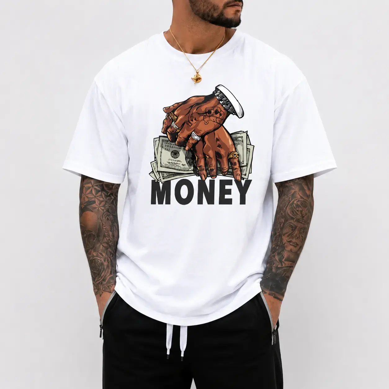 Men'S Money Print T-Shirt - Dollar Bill & Hand Graphic Tee, Stretch Knit Fabric, Regular Fit Round Neck Short Sleeve Shirt for Everyday & Formal Wear, Casual Outfits - Easy-care Modern Men'S Clothing, Money T Shirt, Travel Clothing, Trendy Design
