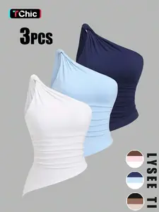 Women's Solid Asymmetrical Tank Top, Casual Elegant Sleeveless Top for Summer, Ladies Clothes for Daily Wear