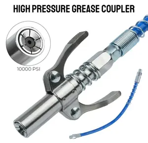 High-Pressure Grease Gun Nozzle, Double Handle, Self-Locking Steel Construction, Explosion-Proof Soft Hose Connector, Greasing Nozzle