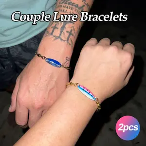 HADORAM Bracelet Set for Couples, 2 Pcs Matching Spoon Lure Charm Cord Jewelry, Unisex Adjustable Sports Fishing Gift