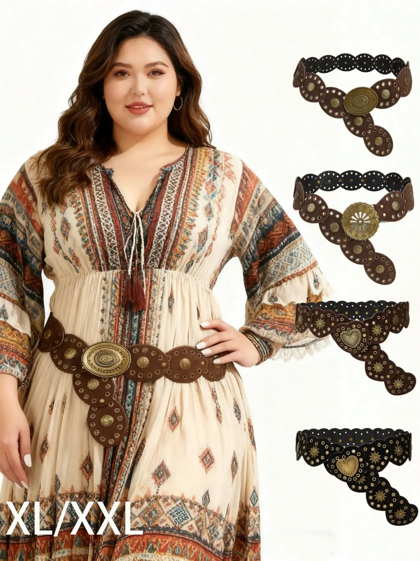 Boho Style Chunky Belt for Women, Vintage Velvet Patchwork Waistband, Perfect for Dresses, Coats, Sweaters, Pants, Parties, Streetwear, Boho Style Buckle, Western Concho Belts, Belt with Buckle