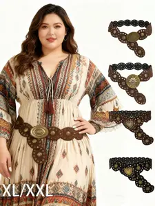 Boho Style Chunky Belt for Women, Vintage Velvet Patchwork Waistband, Perfect for Dresses, Coats, Sweaters, Pants, Parties, Streetwear, Boho Style Buckle, Western Concho Belts