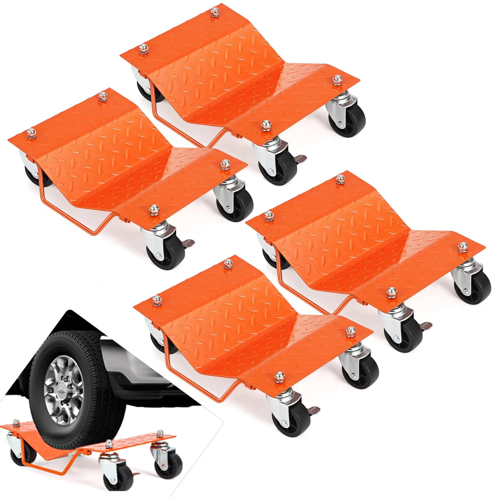 GARVEE Car Wheel Dolly Set of 4, Heavy-Duty Car Moving Cart with Brakes, 6000 lbs/2722 kg Wheel Dolly Cars Tire Stake Set, Moving Trucks, Cars, Trailers, Boats, Motorcycles