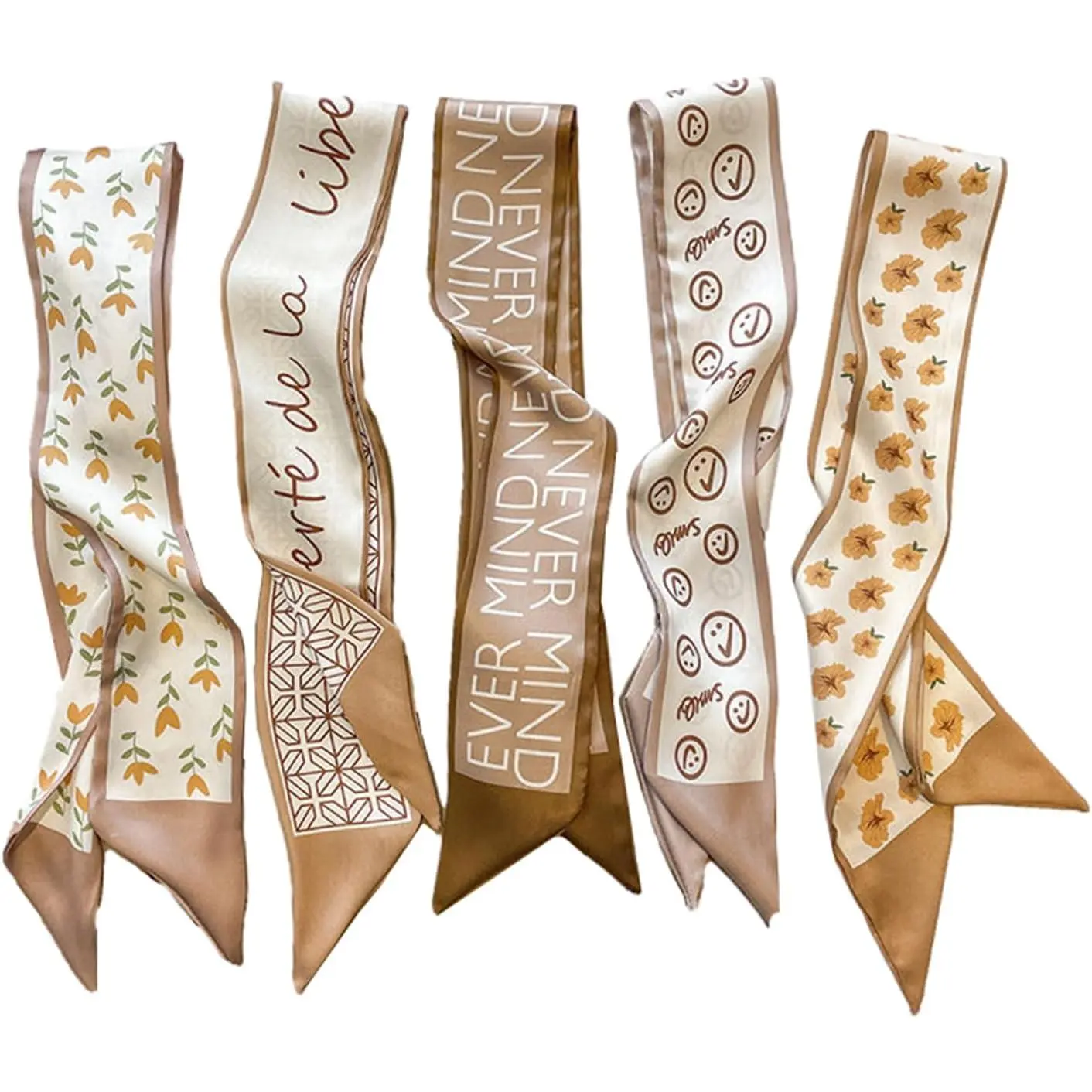 5 Pack Purse Scarf for Bags Silk Head Scarf for Hair Handbag Women Scarfs Band Hair Neck Scarves Fashion Gifts,01