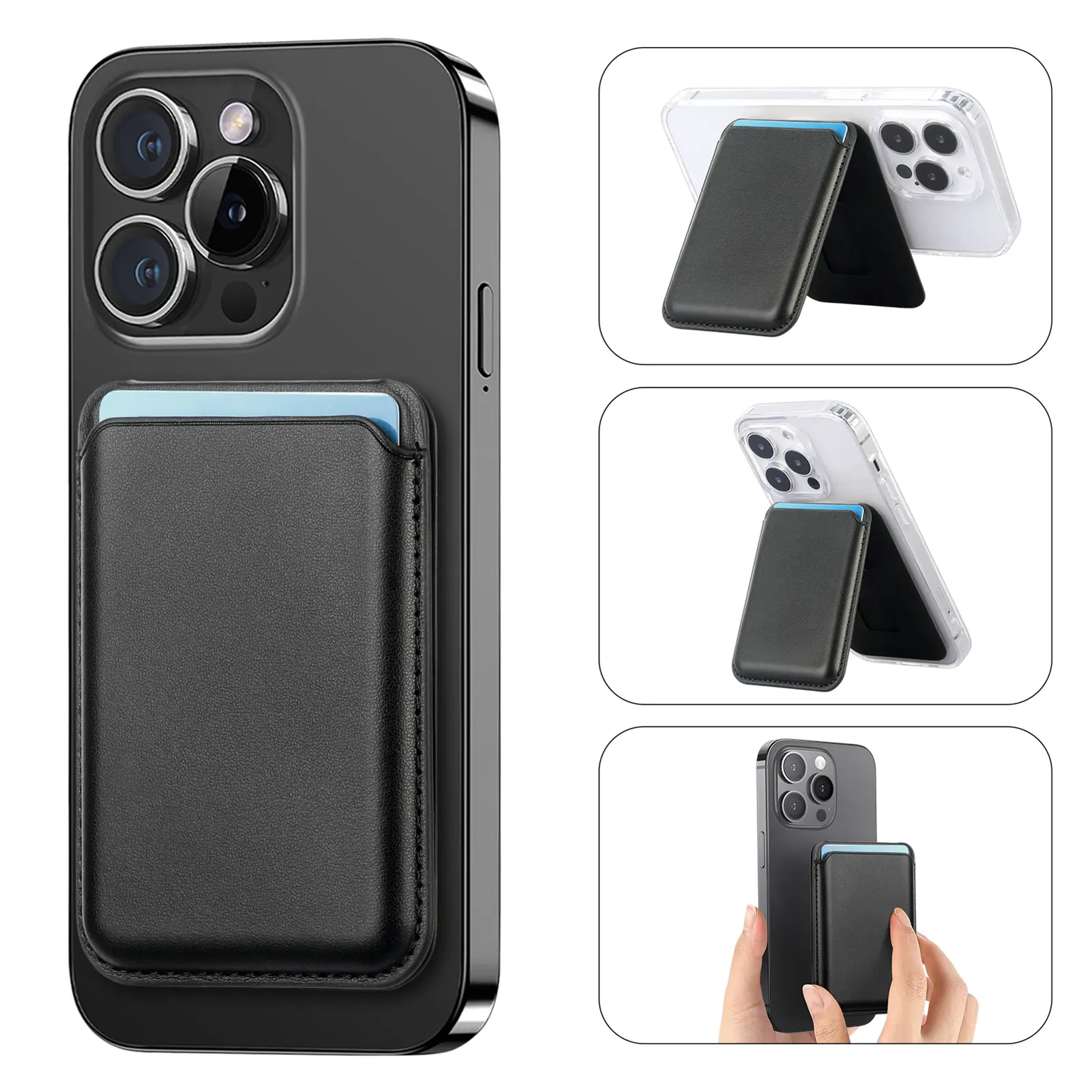 Magnetic MagSafe Wallet with Adjustable Stand, RFID Blocking Leather Smartphone/Cellphone/Mobile Phone Card Holder for iPhone 17/16/15/14/13/12 Series, ID Window, Holds 6 Cards