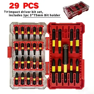 29pcs Screwdriver Bit Set Slotted Hex Magnetic Bit With 75mm Bit Holder Anti-Tamper Security Bit For Power Bit With Base,summervibes