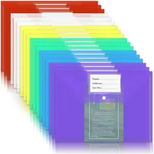 18 Pack Plastic Envelopes Plastic Folders with Snap Closure, 6 Colors A4 Size Clear File Envelopes with Label Documents Folders Organizers for Home Work Office Organization