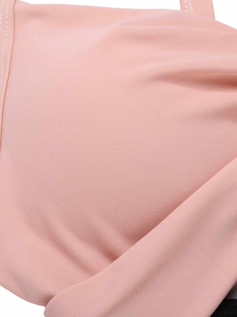 PINK & BLACK 1940S HOLLOW WAIST PATCHWORK SWIMSUIT Women's Swimoutfit 82% Polyester 18% Elastane Medium Stretch Wireless Bra Non-removable Pads