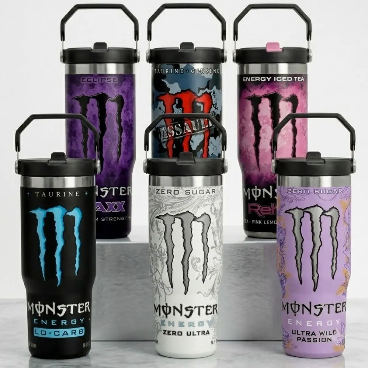 Monster Energy Drink Inspired 30oz Tumbler, Double Wall Stainless Steel Coffee Cup with Lid & Straw, Handmade Sublimation Gift for Fans
