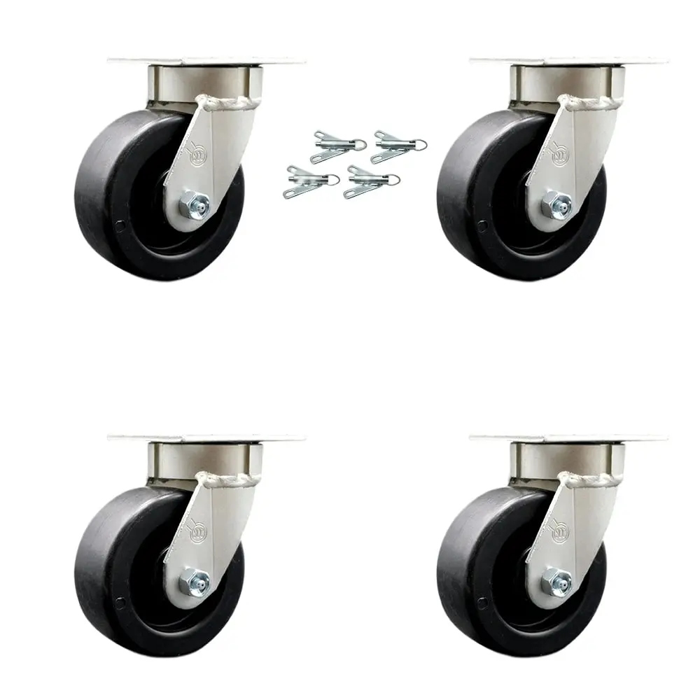 Service Caster SCC-KP30S520-POB-BSL-4 Kingpinless Design Metal Ball Casters for Platform Dollies, Warehouse Carts, 5 in. Polyolefin Wheels, Ball Bearings, Bolt-On Swivel Locks, 7.5" H x 12" W x 12" L, 2600 lbs Capacity (Set of 4), Chemical Resistant