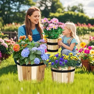 COSTWAY - Outdoor Wooden Planter Box with Drainage Holes Set of 3