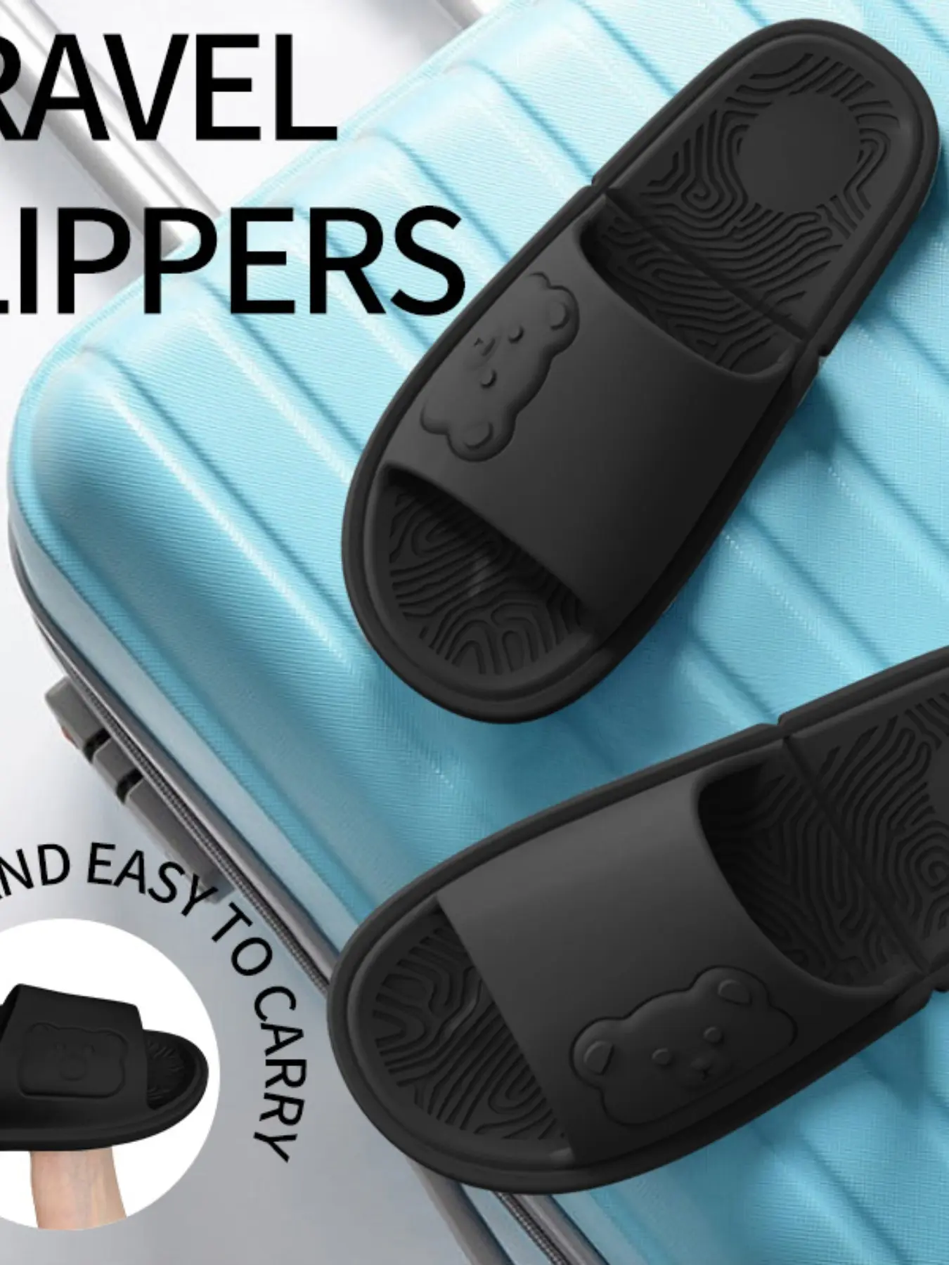 Eva Foldable Portable Slippers for Men and Women, Summer Vacation Hotel Indoor Non-Slip Bendable Cartoon Slippers, Comfortable and Durable, Non Slip Slides
