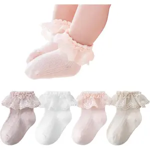 Toddler Lace Socks Girls Ruffle Eyelet Frilly Princess Socks for Baby Little Kids