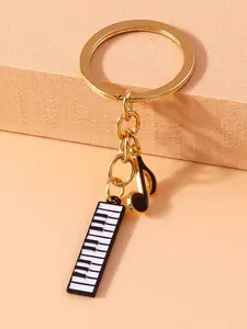 Zinc Alloy Music Keychain Black and White Zinc Alloy Music Teacher Keychain with Piano Key and Musical Note Charms Stylish Keychain