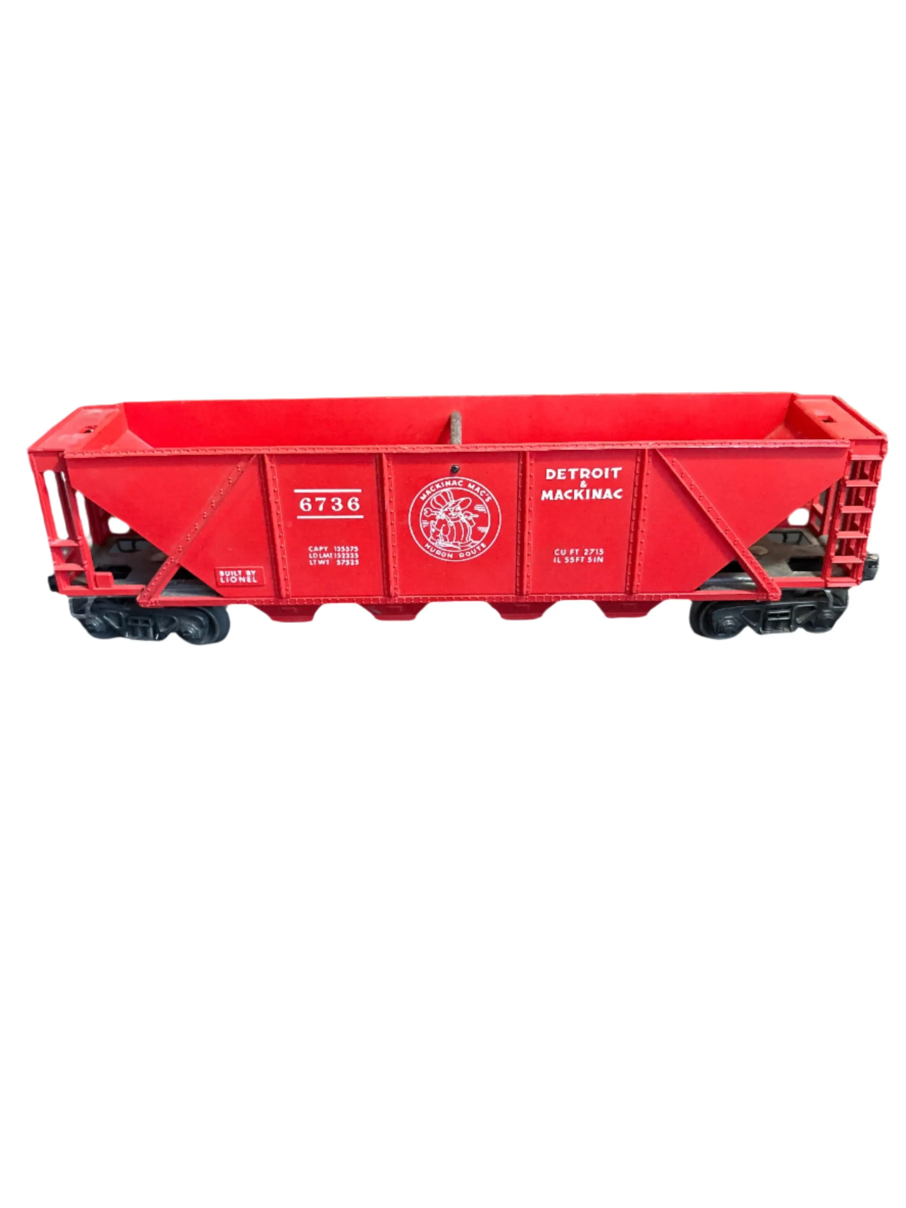 Lionel Quad Hopper Red Train Car with Detroit Mackinac Design and America Attribute for Collectors