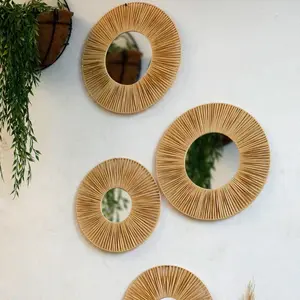 Handmade Rattan Wall Hanging Mirror, Boho Style Wall Decor, Wall Hanging Decor for Home Living Room Bedroom, Home Decor