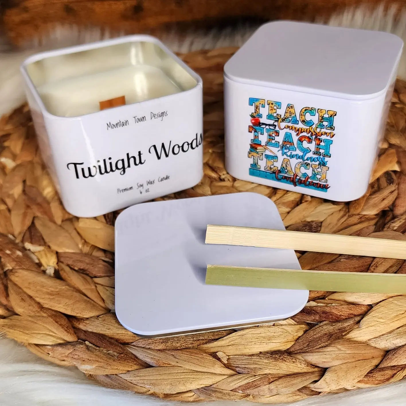 Teacher Compassion Teach Kindness Teach Confidence Premium Soy Wax Candle -Twilight Woods