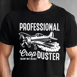 Women's Professional Crop Duster Short-Sleeve Cotton T-Shirt, Casual Round-Neck Soft Sarcastic "Silent But Deadly" Tee