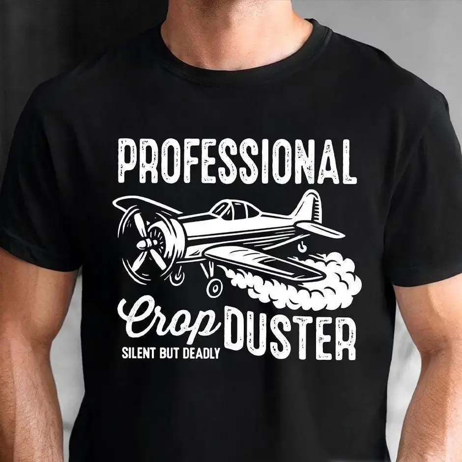 Women's Professional Crop Duster Short-Sleeve Cotton T-Shirt, Casual Round-Neck Soft Sarcastic "Silent But Deadly" Tee