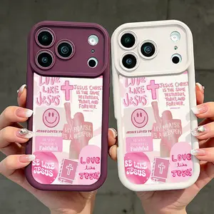 Pink Jesus iPhone Case, Cute Christian Faith Collage Phone Cover, Love Like Jesus Shockproof Case for iPhone 11-17 Pro Max TYJT260408004 Rustic Silicone