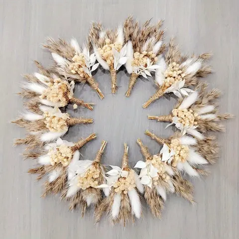 NortureFlora 12pcs Boho Handmade Soft Neutral Tones Mini Dried Floral Bouquet Set - Long-Lasting DIY Craft Supply, Decoration for Vase, Aesthetic Home Decor, Wedding Auspicious Gift Accessory