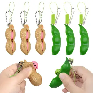 Keychain Sensory Bean Toy, Pea Pod Stress Reliever for Kids and Adults, Fun Soybean Keychain Gift for Stress Relief and Relaxation, Unique Pea Pod Shape
