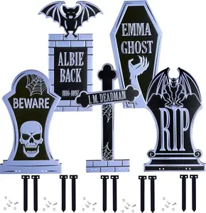 3-D Halloween Metal Tombstone (5 Designs)-(16.75 Tall w Stakes)-Durable, Weatherproof, UV Printed-Upgrade Your Cemetery Graveyard Lawn Decor-No More Flimsy Foam Headstones