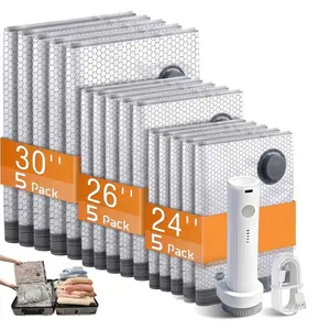 Cordless Travel Vacuum Storage Compression Bag Set – 15-Pack in 3 Sizes – USB Rechargeable Handheld Pump with Built-In Battery – Waterproof & Reusable Space Saver for Clothes & Packing, Perfect for Carry-On Suitcases