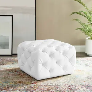 Modway Amour Tufted Button Square Faux Leather Ottoman in White