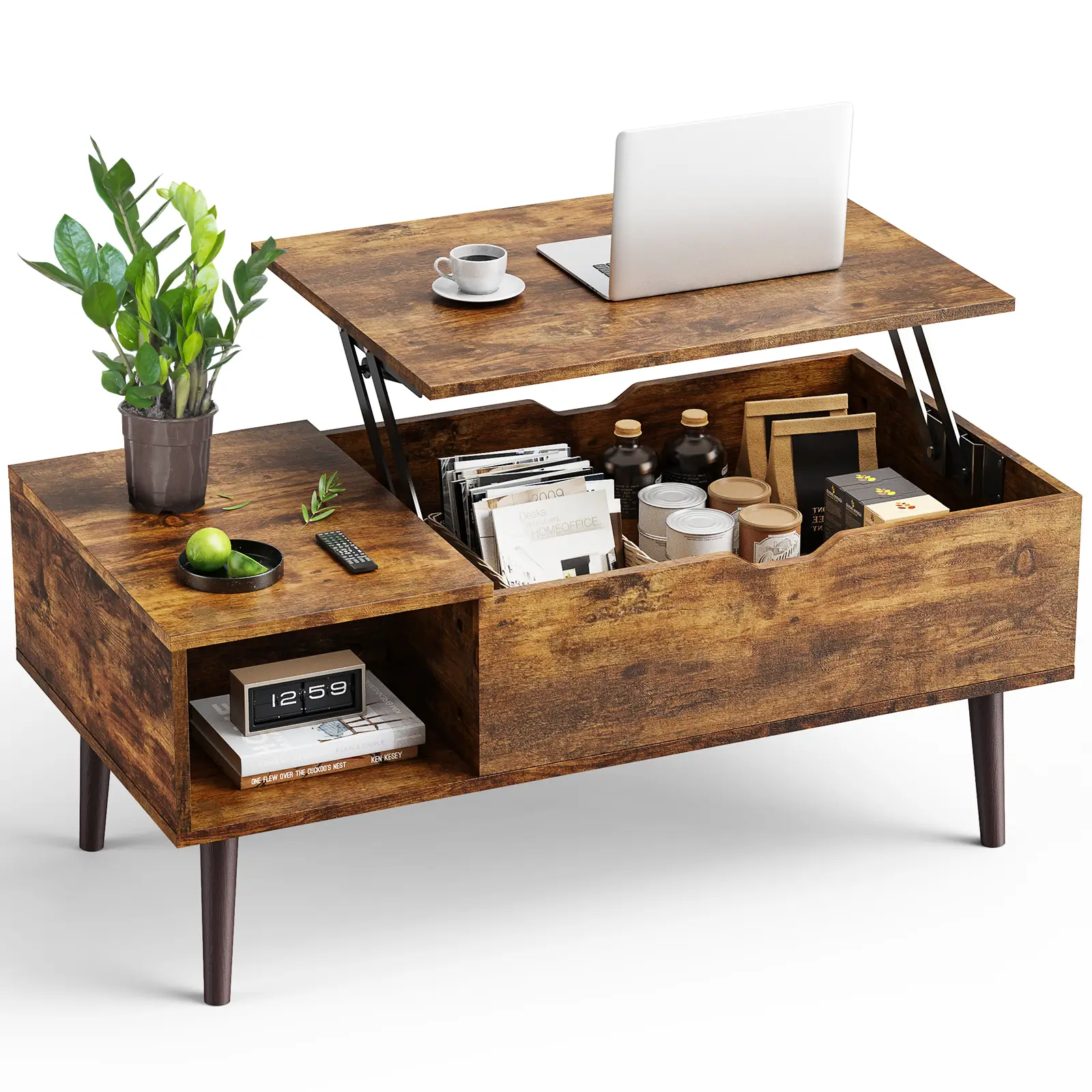 Coffee Tables, Small Coffee Table with Storage Shelf and Hidden Compartment, Modern Wood Lift Top Coffee Table for Living Room, Office, Reception Room
