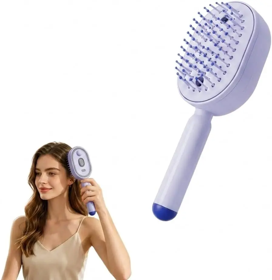 3-in-1 Electric Spray Hair Brush with Massage - Nano Mist Detangling Comb for Curly Hair, Self-Cleaning Retractable Teeth Scalp Massager, Type-C Charge Anti-Static Smoothing Tool