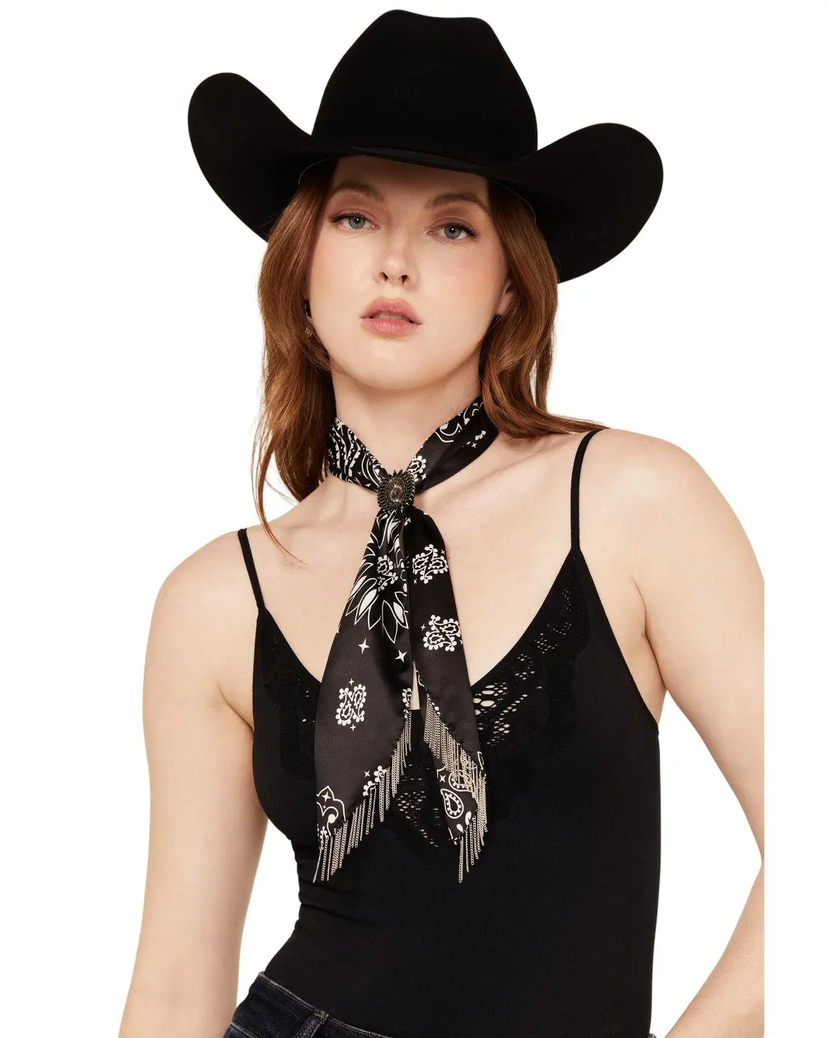 Idyllwind Women's Women'S Amelia Antique Silver Chain Fringe Bandana - Iwasu24n4-Black