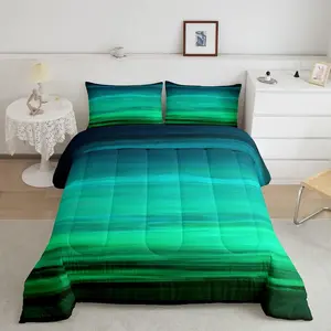 Green Teal Designer Comforter Set,Turquoise Luxury Bedding Set,Green Minimalist Lines Comforter,Modern Design Duvet Set,Room Decor Quilt