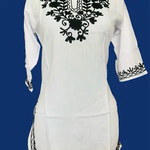 Cotton Tops with Black Embroidery Design Cotton Clothes Product