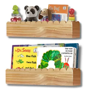 Scalloped Shelves - Set of 2 Pre-Assembled 24-inch long pine wood floating shelves, Floating Nursery Book Shelves,Kids Wall Bookshelf, Nursery Decor, nursery shelves Wooden