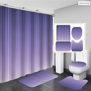 1/3/4PCS PURPLE VERTICAL STRIPED Shower Curtain Set with Rugs, Non Slip Bath Mat, U-Shape Carpet, Toilet Lid Cover, Polyester Fabric Bathtub Curtain Accessories, 12 Hooks, Home Bathroom Festival Decor