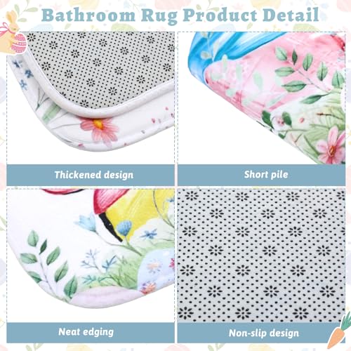 4/8Pcs Easter Bunny Bathroom Decor Set including 70x70in Waterproof Bunny Flower Shower Curtain with Hooks & Non Slip Bath Mat & U shaped Rug & Toilet Lid Cover for Spring Bathroom Makeover Home Supplies