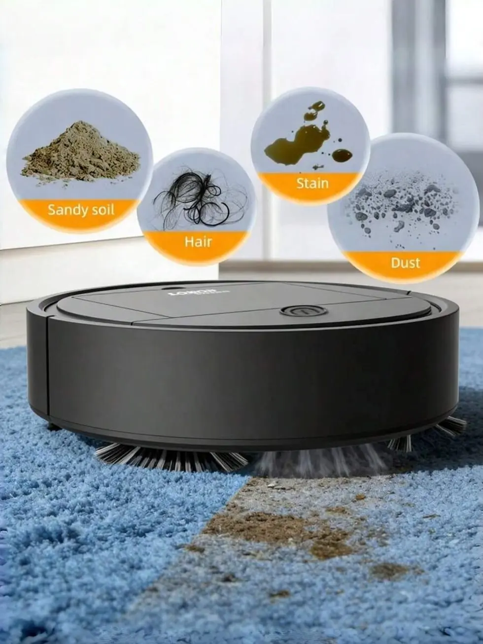 3-In-1 Robot Vacuum and Mop, Slim USB Rechargeable Auto Floor Cleaner, Strong Suction for Pet Hair, Hard Floors, and Daily Home Cleaning