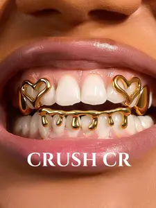 3pcs Hollow Heart Water Drip Blood Drop Tooth Cap Grillz, Tooth Gems – 18K Gold Plated Copper, Romantic Hip-Hop Jewelry for Black Women, Girls & Men. Perfect for Halloween Valentine’s Day, Date Night, Couple Gifts & K-Pop Style