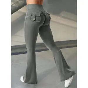 Y2K Wide Waistband High Stretch Pocket Scrunch Butt Booty Workout Lifting Athletic Gym Flare Leg Leggings Cargo Pants