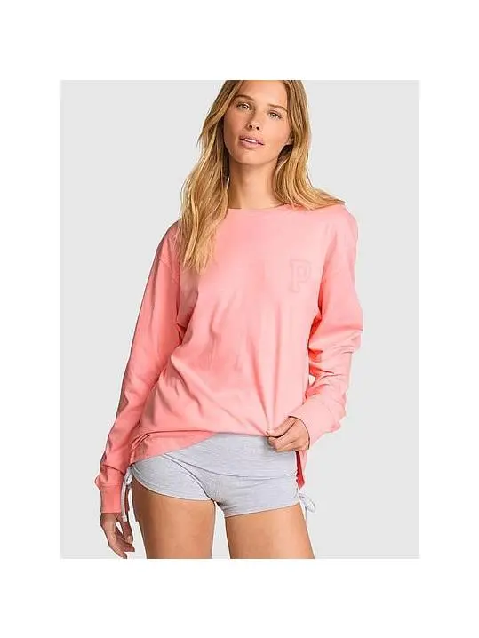 Victoria's Secret PINK Cotton Long Sleeve Campus Ringer T Shirt (XS-XXL)