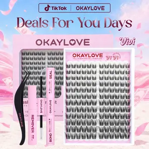 OKAYLOVE Wispy Lash Clusters Kit, 10-16MM Vivi Cluster Lashes with Long-lasting Lash Bond and Seal, Tweezers and Remover for DIY Lashes at Home for Natural Makeup Girl Gift