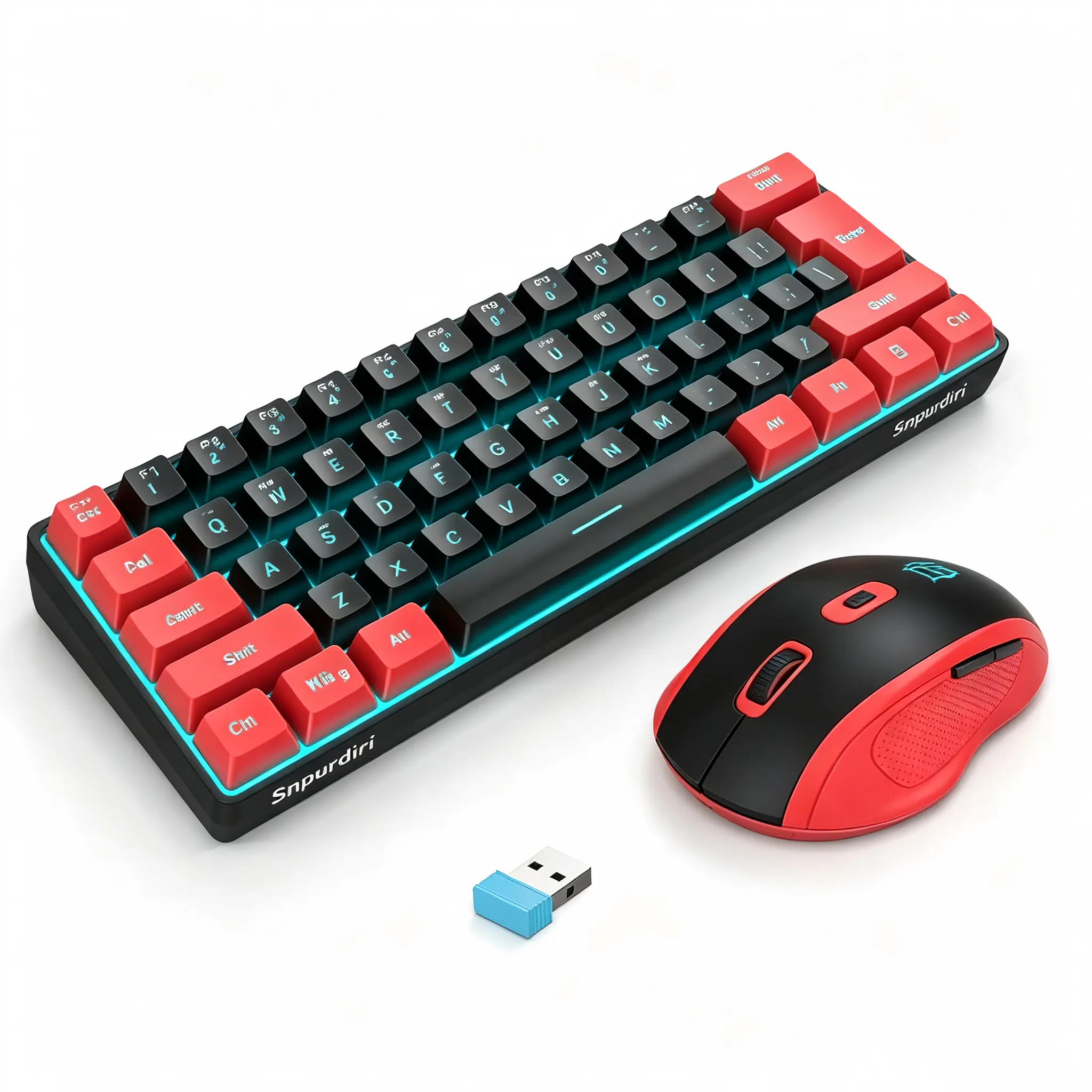2.4G Wireless Gaming Keyboard and Mouse Combo, 60% Compact Mini Membrane Keyboard with Simulated Mechanical Tactile Feel, Ergonomic Vertical Grip Wireless Mouse, Red Black Portable Peripheral for PC and Laptop