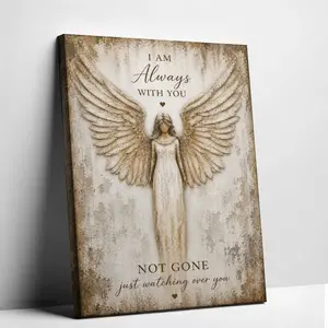 Angel Memorial Canvas Wall Art “I Am Always With You” Sympathy Gift Vintage Guardian Angel Painting Rustic Farmhouse Wall Decor Remembrance Loss Gift for Loved One