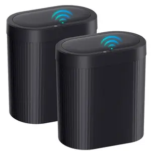 2 Pack 5 Gallon Bathroom Trash Can with Lid, Automatic Motion Sensor Black Trash Can, Touchless Slim  Garbage Bin for Kitchen, Bedroom, Office, and Bathroom